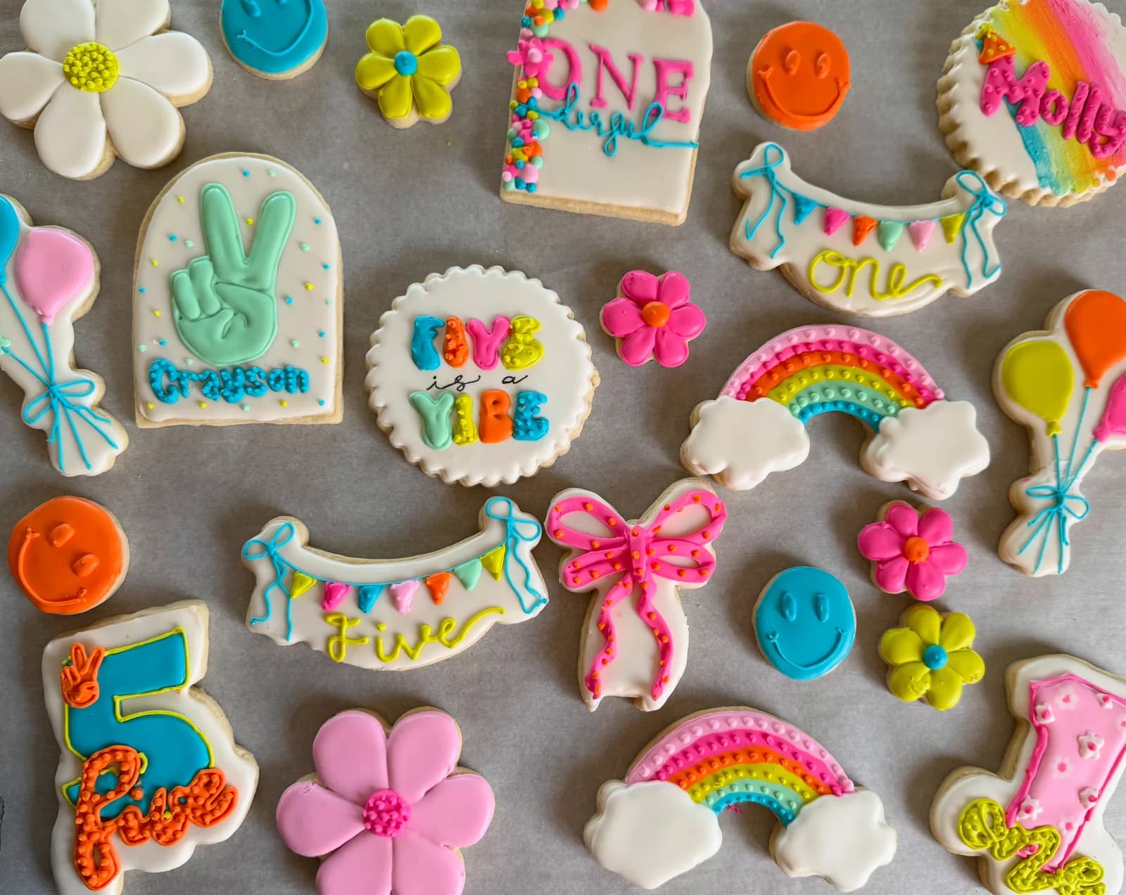 Groovy rainbow birthdays — first & fifth